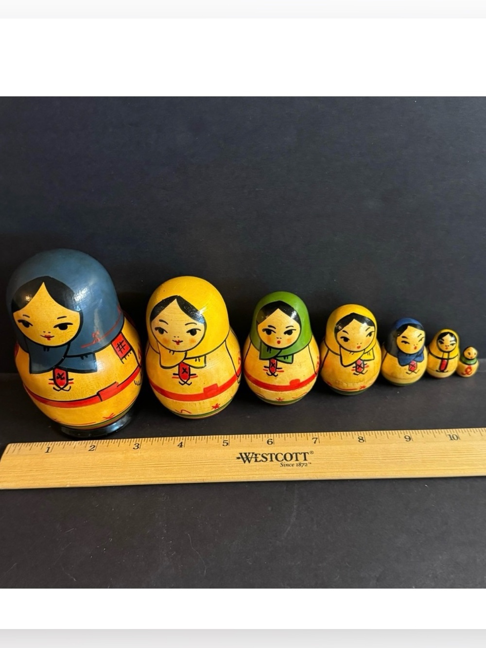 Vtg.7 PC. Vintage hand painted Festive Matryoshka Russian nesting dolls.